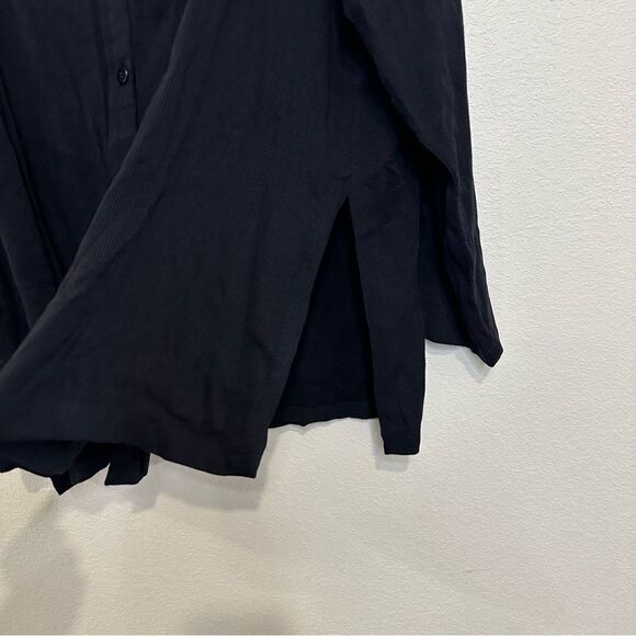 Eileen Fisher Boxy Black Ribbed Casual Cardigan Women Sz Medium Lagenlook USA - Picture 3 of 12